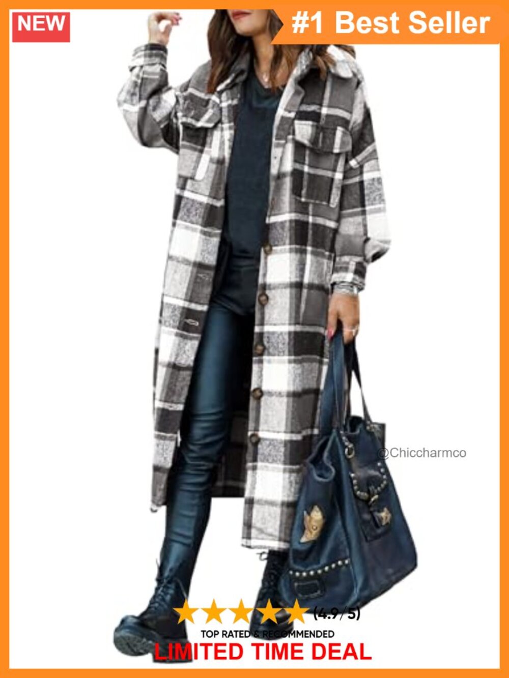 Women Oversized Plaid Button Down Shacket Long Sleeve Flannel Shirt Jacket